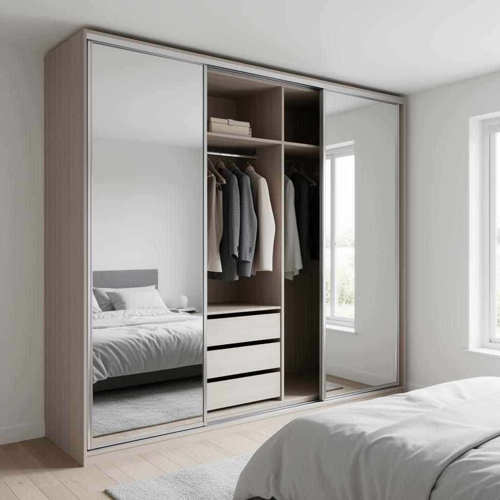 Mirrored Sliding 2.4m — Modern — 3-panel mirrored sliders 3D render